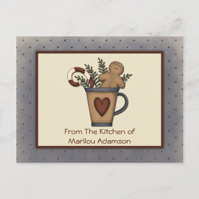 Primitive Gingerbrot Man Candy Canes Recipe Cards Postkarte (Vorderseite)