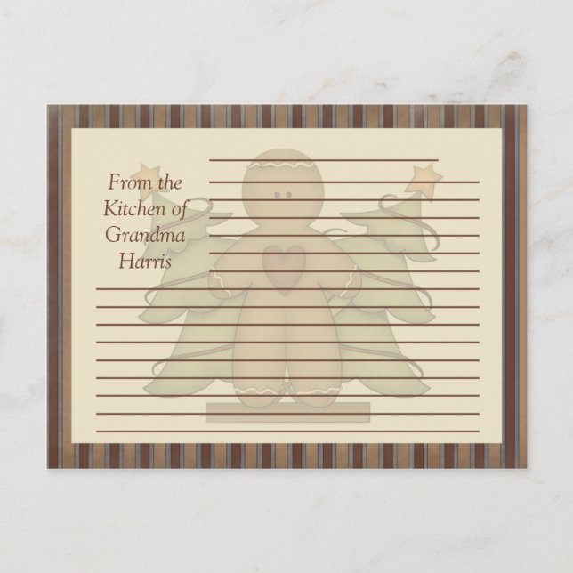 Primitive Gingerbrot Man Recipe Cards Postkarte (Vorderseite)