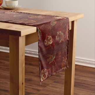 Primitive Herbstblätter Gingham-Karo Burgunderrot Mittelgroßer Tischläufer