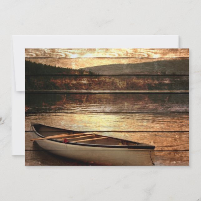 Primitive Holzkornreflexion Lake House Canoe Einladung (Vorderseite)