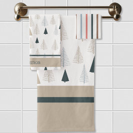 Primitive Kiefern auf Weiß Badhandtuch Set
