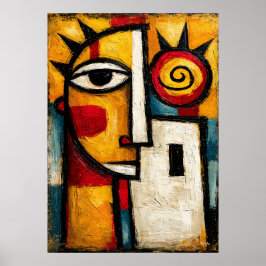 Primitive Kubistische Sonnenmaske Fette Abstrakte  Poster