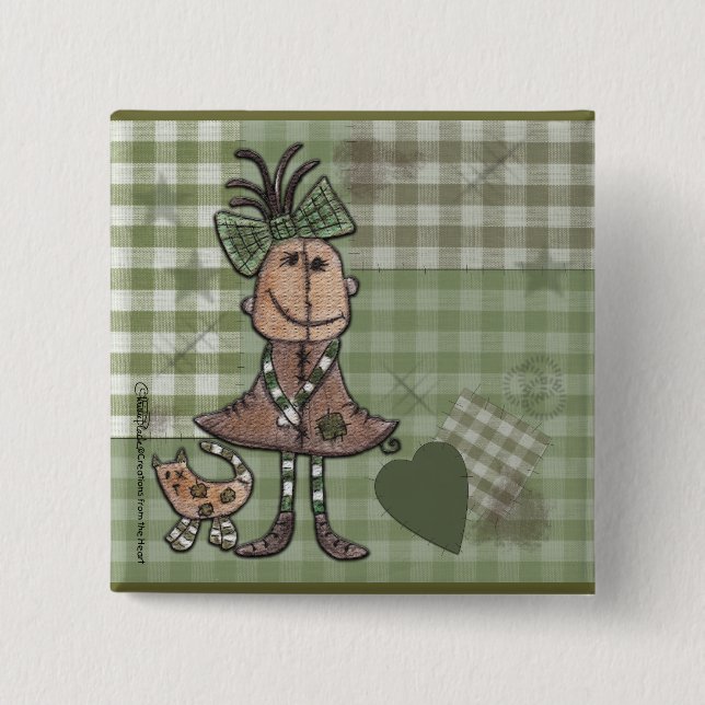 Primitive Mädchen und Katzen Button (Vorderseite)