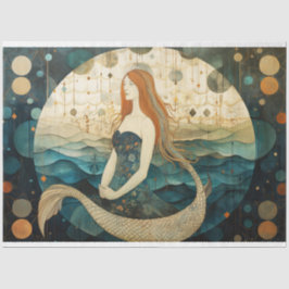 Primitive Meerjungfrau Red Hair Celestial Decoupag Seidenpapier