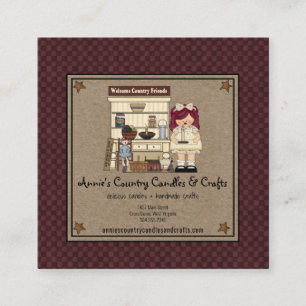 Primitive Rag Doll Rusty Stars Rustikale Kerze Kra Quadratische Visitenkarte