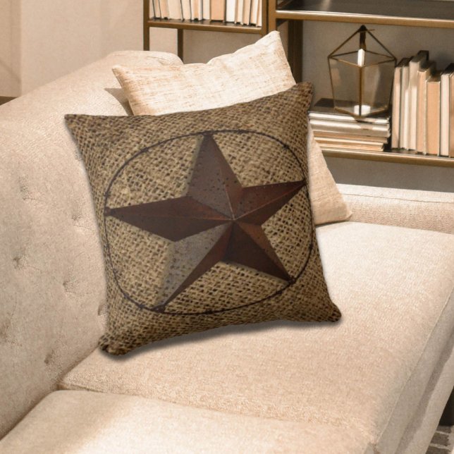 Primitive rustikale Burlap Western Land texas star Kissen (Primitive rustic burlap western country texas star throw pillow)
