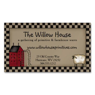 Primitive Saltbox House und Willow Tree bearbeitba Magnetische Visitenkarte
