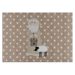 Primitive Santa Glass Cutting Board Schneidebrett