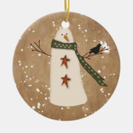 Primitive Snowman-Ornament Keramikornament