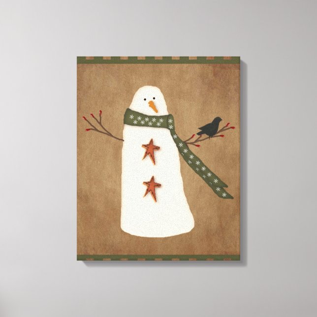 Primitive Snowman Stretched Canvas Print Leinwanddruck (Vorderseite)