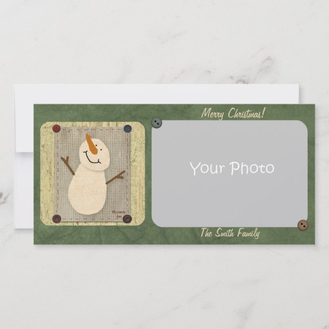 Primitive Snowman Weihnachts-Fotokarte Feiertagskarte (Vorderseite)