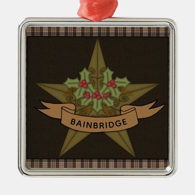 Primitive Star & Berries Personalisierte Weihnacht Ornament Aus Metall (Vorne)