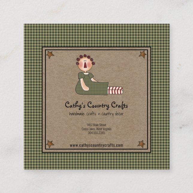 Primitive Startseite Homespun Business Card Quadratische Visitenkarte (Vorderseite)