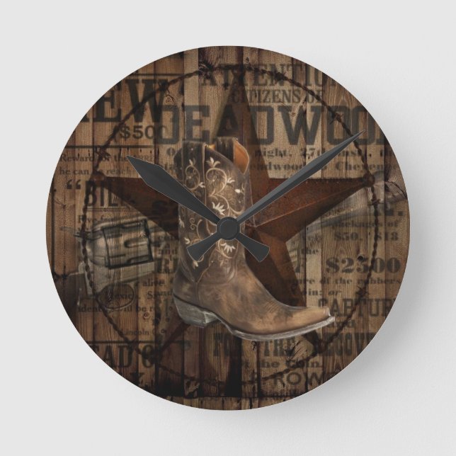 Primitive texas lone Star Western Country Cowboy Runde Wanduhr (Vorderseite)