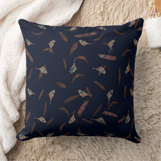 Primitive Vogelarten Blätter und Branchen Blauer R Kissen