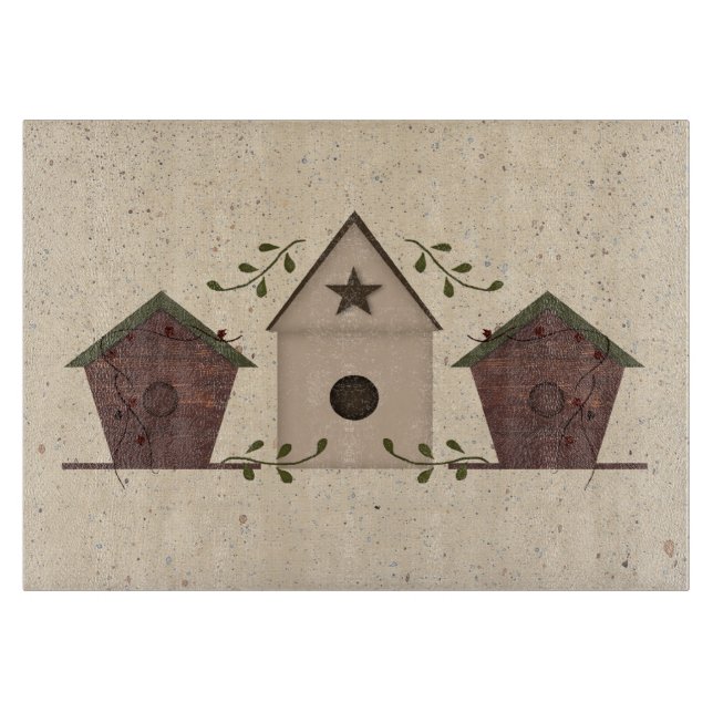 Primitive Vogelhaus Glass Cutting Board Schneidebrett (Vorderseite)