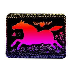 PRIMITIVE VOLKSKUNST LAUFENDES PFERD EQUINE SILHOU MAGNET