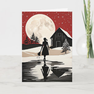 Primitive Volkskunst-Weihnachtskarte Vollmond-Frau Karte