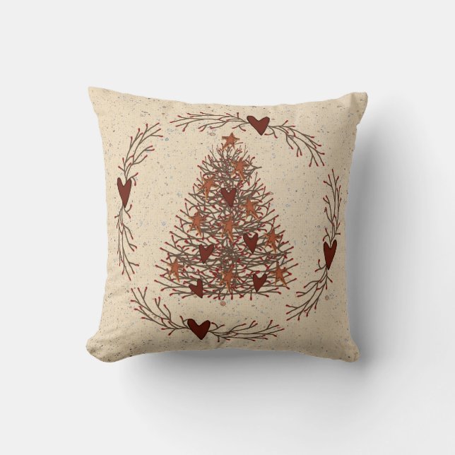 Primitive Weihnachtsbaumkissen Kissen (Vorderseite)