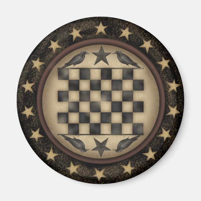 Primitiver Crow Checkerboard-Kühlschrankmagnet Magnet (Vorne)