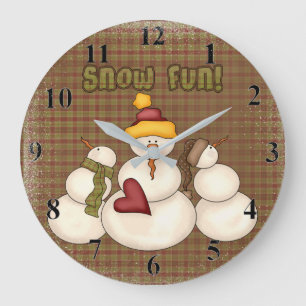 Primitiver Land-Schneemann SNOWFUN Große Wanduhr