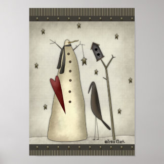 Primitiver Schneemann, Birdhouse, Crow Poster