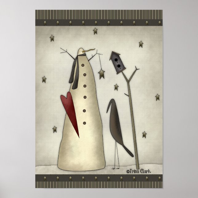 Primitiver Schneemann, Birdhouse, Crow Poster (Vorne)