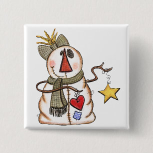 Primitiver Schneemann mit Herz und Star Button