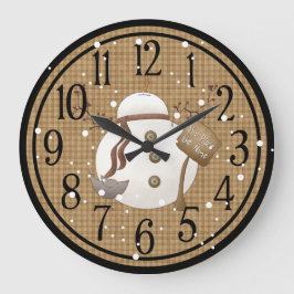 Primitiver Schneemann: Schneeplatz wie Zuhause Große Wanduhr