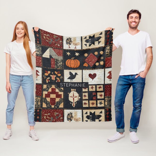 Primitives Bauernhaus Appliqué & Geometric Fleecedecke (Beispiel)
