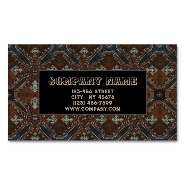Primitives Cowboy Western Land Tooled Leather Magnetische Visitenkarte (Vorderseite)