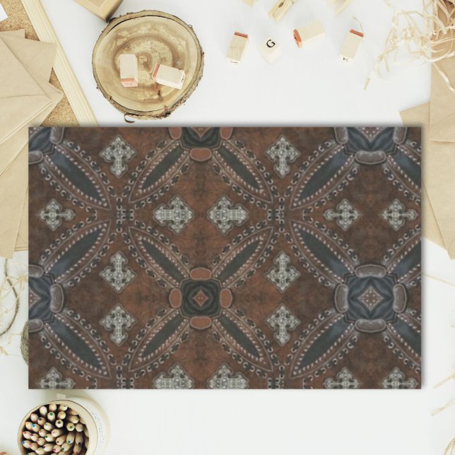 Primitives Cowboy Western Land Tooled Leather Seidenpapier (Primitive cowboy western country Tooled Leather Tissue Paper)