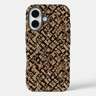 Primitives Design von Tan und Rückseite iPhone 16 Hülle