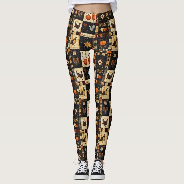 Primitives Folkkunstmuster | Rustikaler Herbst Leggings (Vorderseite)