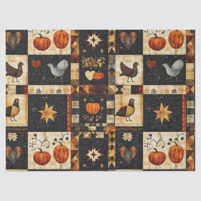 Primitives Folkkunstmuster | Rustikaler Herbst Seidenpapier (Vorderseite)