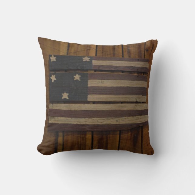Primitives Holz, amerikanische Fahne Kissen (Vorderseite)
