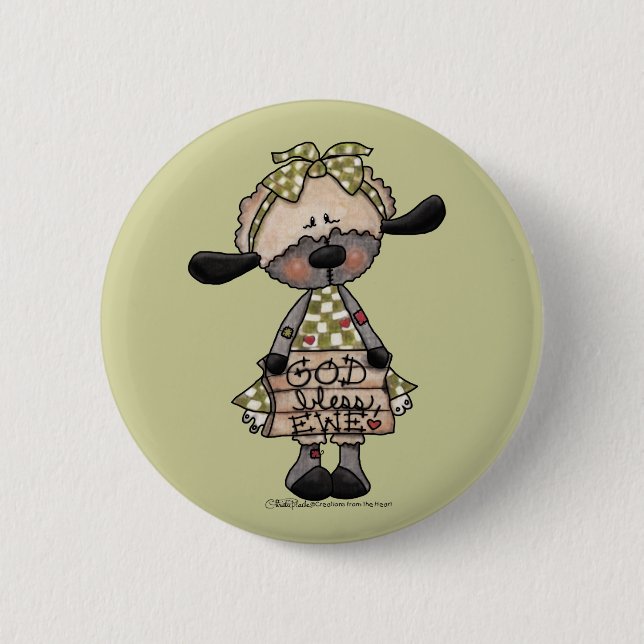 Primitives Lamm-Gott-Bless-Ewe Button (Vorderseite)