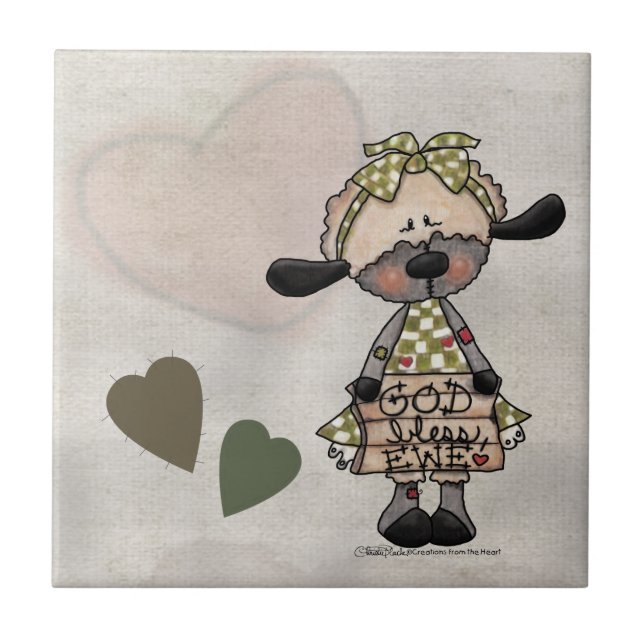 Primitives Lamm-Gott-Bless-Ewe Fliese (Vorderseite)