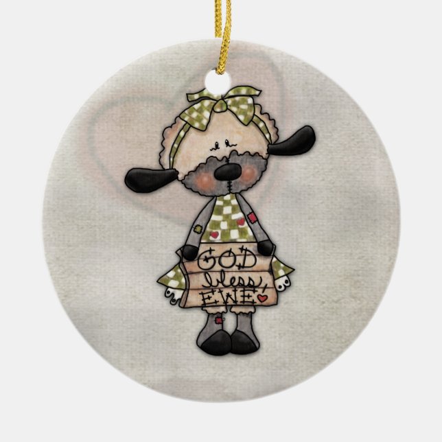 Primitives Lamm-Gott-Bless-Ewe Keramik Ornament (Vorne)