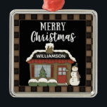 PRIMITIVES LAND MERRY CHRISTMAS HÜTTE NAME ORNAMENT AUS METALL<br><div class="desc">RUSTISCHES PRIMITIVES LAND NUR DIE HÜTTE MIT DEM PRIMITIVEN SNOWMAN.</div>