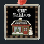 PRIMITIVES LAND MERRY CHRISTMAS HÜTTE NAME ORNAMENT AUS METALL<br><div class="desc">RUSTISCHES PRIMITIVES LAND NUR DIE HÜTTE MIT DEM PRIMITIVEN SNOWMAN.</div>