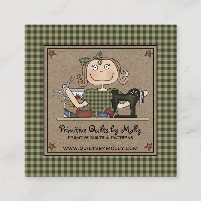 Primitives Land Rustikale Näharbeit Quadratische Visitenkarte (Vorderseite)