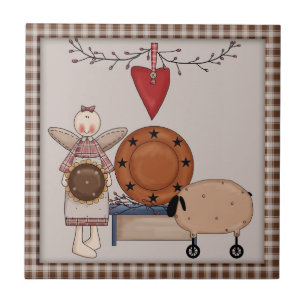 Primitives Land Sonnenblumen Schafe und Engel Fliese