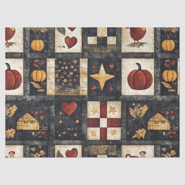 Primitives Quiltmuster für den Herbst | Ernte Seidenpapier (Vorderseite)