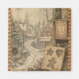 Primitives Weihnachtsdorf aus Lebkuchen Magnet