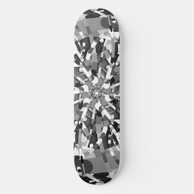 Primordiales Ei - abstrakter schwarz-weißer Berst Skateboard (Vorderseite)