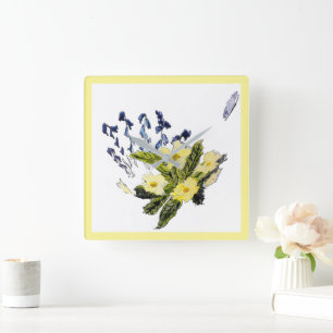 Primrose Bluebell Blume Blütennatur Quadratische Wanduhr