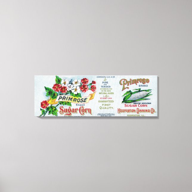 Primrose Sugar Corn LabelHoopeston, IL Leinwanddruck (Vorderseite)