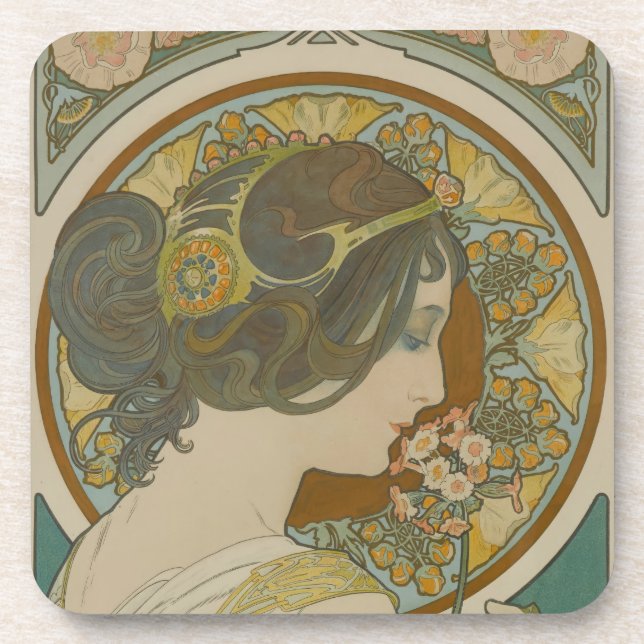 Primrose von Alphonse Mucha Getränkeuntersetzer (Vorderseite)
