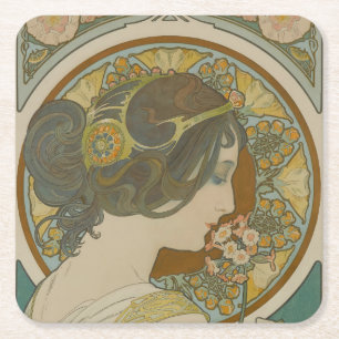 Primrose von Alphonse Mucha Rechteckiger Pappuntersetzer